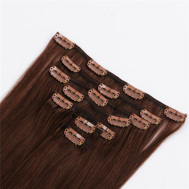 Double drawn china brown clip in hair extensions factory QM027